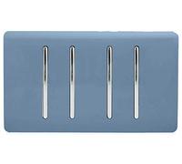 Trendi 4 Gang 2 way 240V Screwless Raised Front Twin Plate Plastic Artistic Modern Glossy 10 Amp Chrome Rocker Quad Electrical Wall Light Switch Sky Blue - ART-SS44SK