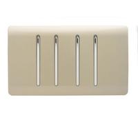 Trendi 4 Gang 2 way 240V Screwless Raised Front Twin Plate Plastic Artistic Modern Glossy 10 Amp Chrome Rocker Quad Electrical Wall Light Switch Champagne Gold - ART-SS44GO
