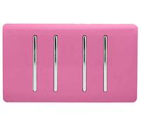 Trendi 4 Gang 2 way 240V Screwless Raised Front Twin Plate Plastic Artistic Modern Glossy 10 Amp Chrome Rocker Quad Electrical Wall Light Switch Candy Pink - ART-SS44PK