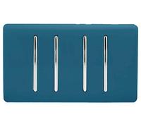 Trendi 4 Gang 2 way 240V Screwless Raised Front Twin Plate Plastic Artistic Modern Glossy 10 Amp Chrome Rocker Quad Electrical Wall Light Switch Midnight Blue - ART-SS44MD