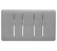Trendi 4 Gang 2 way 240V Screwless Raised Front Twin Plate Plastic Artistic Modern Glossy 10 Amp Chrome Rocker Quad Electrical Wall Light Switch Light Grey - ART-SS44LG