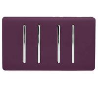 Trendi Artistic Modern Glossy 4 Gang 2 Way Rocker Double Plate Tactile Light Switch Plum
