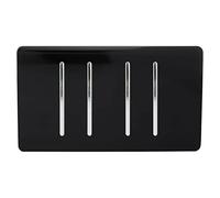 Trendi 4 Gang 2 way 240V Screwless Raised Front Twin Plate Plastic Artistic Modern Glossy 10 Amp Chrome Rocker Quad Electrical Wall Light Switch Piano Black - ART-SS44BK