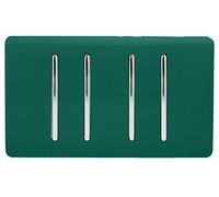 Trendi 4 Gang 2 way 240V Screwless Raised Front Twin Plate Plastic Artistic Modern Glossy 10 Amp Chrome Rocker Quad Electrical Wall Light Switch Dark Forest Green - ART-SS44DG