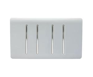 Trendi 4 Gang 2 way 240V Screwless Raised Front Twin Plate Plastic Artistic Modern Glossy 10 Amp Chrome Rocker Quad Electrical Wall Light Switch Platinum Silver - ART-SS44SI