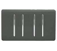 Trendi 4 Gang (2 Way & 2xIntermediate) Glossy 10 Amp Rocker Light Switch Charcoal