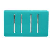 Trendi 4 Gang 3 Way Intermediate Artistic Modern Glossy 10 Amp Rocker Light Switch Bright Teal