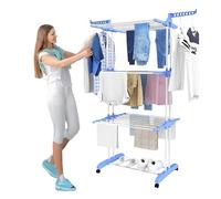Trendi 4 Tier Foldable Clothes Drying Poll/Rack | Adjustable Hanger Large Stainless Steel Laundry Rack | 360° Rotating Arms, Large Drying Space and Rolling Wheels for Indoor/Outdoor Use