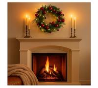 Trendi 40cm Pre-Lit Christmas Wreath with LED Lights - Artificial Xmas Door Wreath for Front Door, Wall & Home Décor - Holiday Garland with Red Baubles & Gold Leaves