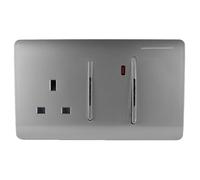 Trendi Switch Screwless Artistic Modern Decorative Glossy 45 A Cooker Switch Control Unit & Single Plug Socket Inc Neon Indicator for Indoor Use in Light Grey - ART-WHS213LG