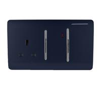 Trendi Switch Screwless Artistic Modern Decorative Glossy 45 A Cooker Switch Control Unit & Single Plug Socket Inc Neon Indicator for Indoor Use in Navy Blue - ART-WHS213NV