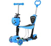 Trendi® 5-in-1 Kids Scooter - Toddler Kick Scooter with LED Light-Up Wheels | 3-Wheels with Adjustable Handlebar, Removable Seat & Push Handle for Boys & Girls (Blue) 3+