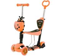 Trendi 5-in-1 Kids Scooter with Flashing LED Light-Up Wheels | 3-Wheel Scooter with Adjustable Handlebar, Removable Seat & Push Handle for Boys & Girls (Orange) 3+