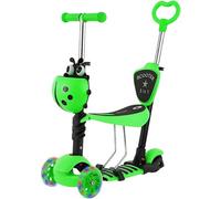 Trendi 5 In 1 Kids Scooter With Seat And Push Handle 3 Wheel Toddler Scooter With Led Light Up Wheels Adjustable Handlebar (Green)
