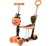 Trendi 5 In 1 Kids Scooter With Seat And Push Handle 3 Wheel Toddler Scooter With Led Light Up Wheels Adjustable Handlebar (Orange)