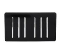 Trendi 6 Gang 2 way 240V Screwless Raised Front Twin Plate Plastic Artistic Modern Glossy 10 Amp Chrome Rocker Electrical Wall Light Switch Piano Black - ART-SS66BK