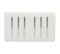 Trendi 6 Gang 2 way 240V Screwless Raised Front Twin Plate Plastic Artistic Modern Glossy 10 Amp Chrome Rocker Electrical Wall Light Switch Ice White - ART-SS66WH