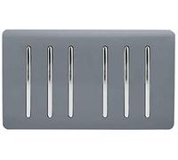 Trendi 6 Gang 2 way 240V Screwless Raised Front Twin Plate Plastic Artistic Modern Glossy 10 Amp Chrome Rocker Electrical Wall Light Switch Warm Grey - ART-SS66WG