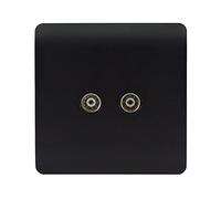 Trendi Artistic Modern 2 Gang TV Socket in Matt Black