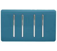 Trendi Artistic Modern Glossy 4 Gang 2 Way Rocker Double Plate Tactile Light Switch Ocean Blue