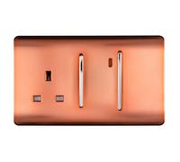 Trendi Switch Screwless Artistic Modern Decorative Glossy 45 A Cooker Switch Control Unit & Single Plug Socket Inc Neon Indicator for Indoor Use in Copper - ART-WHS213CPR