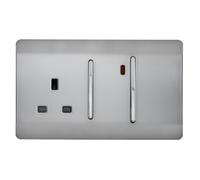 Trendi Artistic Modern Glossy 45 A Cooker Switch & Plug Socket Inc Neon Insert Stainless Steel