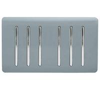 Trendi Artistic Modern Glossy 6 Gang 2 Way Rocker Double Plate Tactile Light Switch Cool Grey