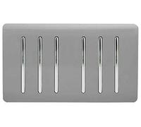 Trendi Artistic Modern Glossy 6 Gang 2 Way Rocker Double Plate Tactile Light Switch Light Grey