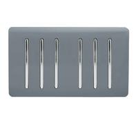 Trendi 6 Gang 2 way 240V Screwless Raised Front Twin Plate Plastic Artistic Modern Glossy 10 Amp Chrome Rocker Electrical Wall Light Switch Warm Grey - ART-SS66WG