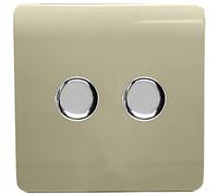Trendi Artistic Modern Glossy Tactile 2 Gang 2 Way 120w LED Dimmer switch Gold
