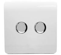 Trendi Artistic Modern Glossy Tactile 2 Gang 2 Way 120w LED Dimmer switch Ice White
