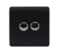 Trendi Artistic Modern Glossy Tactile 2 Gang 2 Way 120w LED Dimmer Switch Matt Black