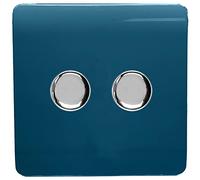 Trendi Artistic Modern Glossy Tactile 2 Gang 2 Way 120w LED Dimmer Switch Midnight Blue