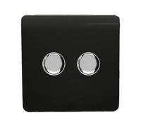Trendi Artistic Modern Glossy Tactile 2 Gang 2 Way 120w LED Dimmer switch Piano Black