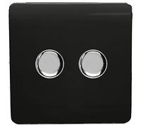 Trendi Artistic Modern Glossy Tactile 2 Gang 2 Way 120w LED Dimmer Switch Piano Black
