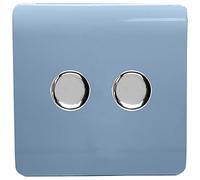 Trendi Artistic Modern Glossy Tactile 2 Gang 2 Way 120w LED Dimmer Switch Sky