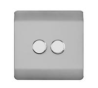 Trendi Artistic Modern Glossy Tactile 2 Gang 2 Way 120w LED Dimmer Switch Stainless Steel