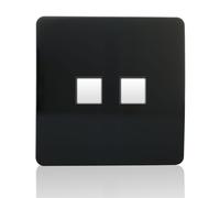 Trendi Artistic Modern Glossy Tactile 2 Gang RJ45 Cat 5e & Cat 6 PC Ethernet Socket Piano Black