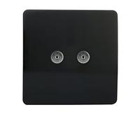 Trendi Artistic Modern Glossy Tactile 2 Gang TV Socket in Black ART-2TVSBK