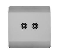 Trendi Switch TV Socket Art-2Tvsbs - 2-Gang Female Coaxial, Stainless Steel, Glossy