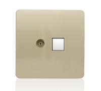 Trendi Artistic Modern Glossy Tactile TV Co-axial Socket + Telephone Socket Gold ART-TLP+TVGO