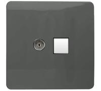 Trendi Artistic Modern Glossy Tactile TV Co-axial Socket + Telephone Socket Charcoal