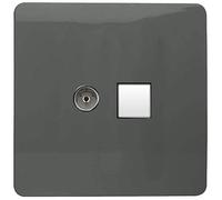 Trendi Artistic Modern Glossy Tactile TV Co-axial Socket + Telephone Socket Charcoal