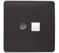 Trendi Artistic Modern Glossy Tactile TV Co-axial Socket + Telephone Socket Dark Brown