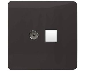 Trendi Artistic Modern Glossy Tactile TV Co-axial Socket + Telephone Socket Dark Brown