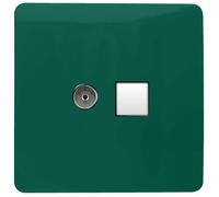 Trendi Artistic Modern Glossy Tactile TV Co-axial Socket + Telephone Socket Dark Green