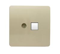 Trendi Artistic Modern Glossy Tactile TV Co-axial Socket + Telephone Socket Gold ART-TLP+TVGO