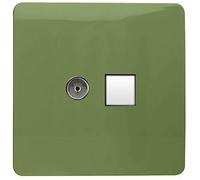 Trendi Artistic Modern Glossy Tactile TV Co-axial Socket + Telephone Socket Moss Green