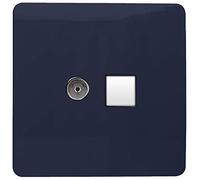 Trendi Artistic Modern Glossy Tactile TV Co-axial Socket + Telephone Socket Navy
