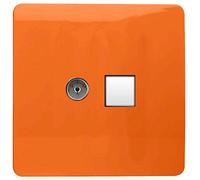 Trendi Artistic Modern Glossy Tactile TV Co-axial Socket + Telephone Socket Orange